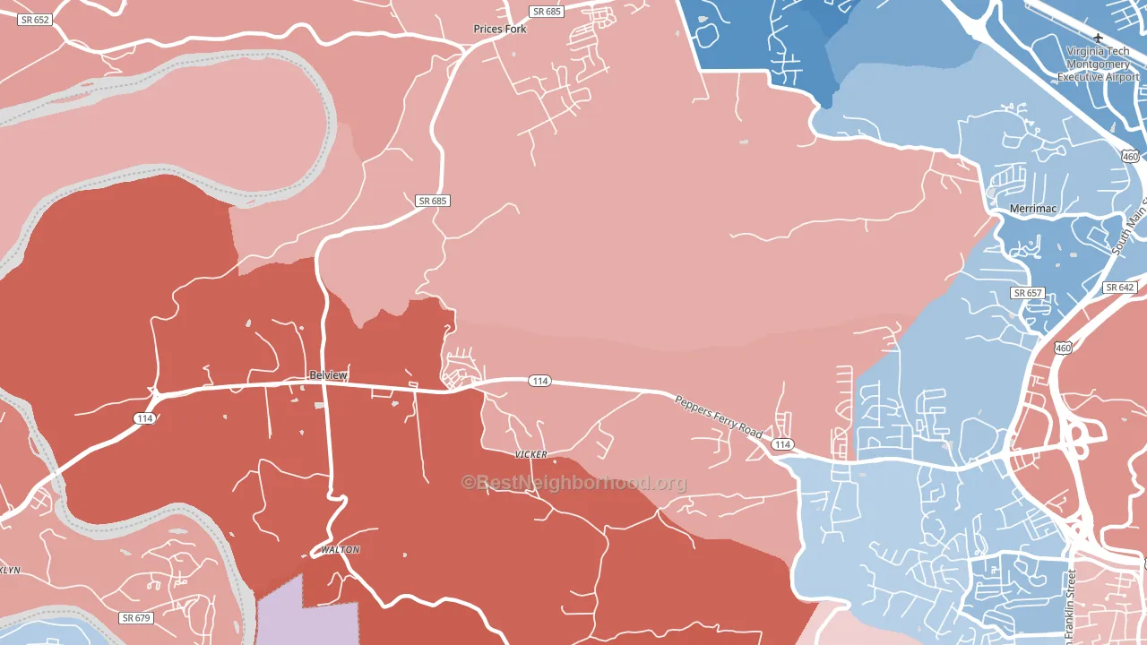 Vicker, VA block-group political-lean map