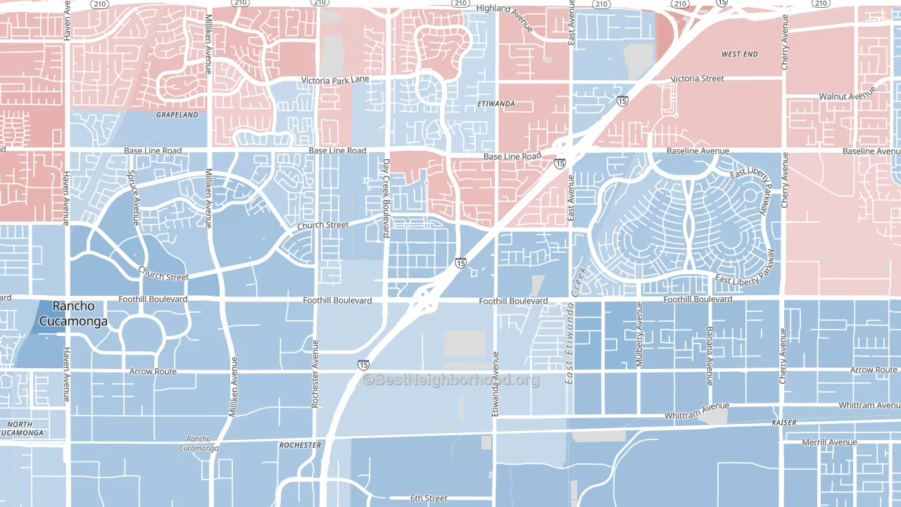 Victoria Gardens, Rancho Cucamonga, CA block-group political-lean map