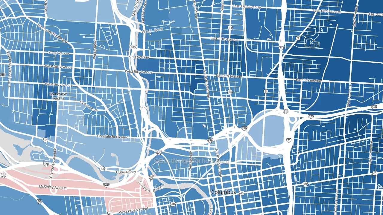 Victorian Village, Columbus, OH block-group political-lean map