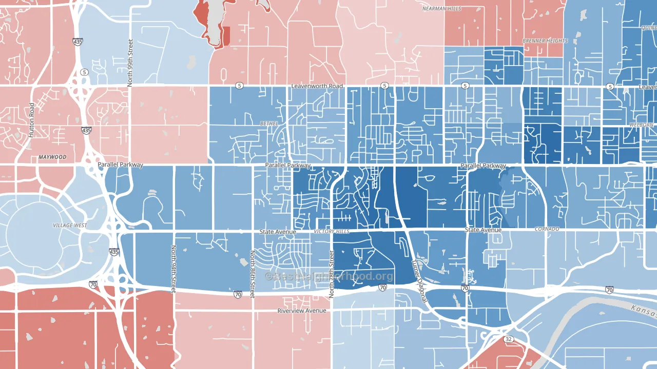 Victory Hills, Kansas City, KS block-group political-lean map