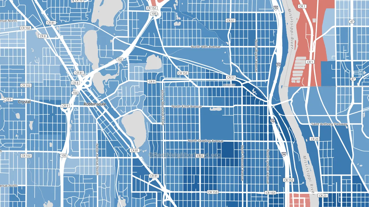 Victory, Minneapolis, MN block-group political-lean map
