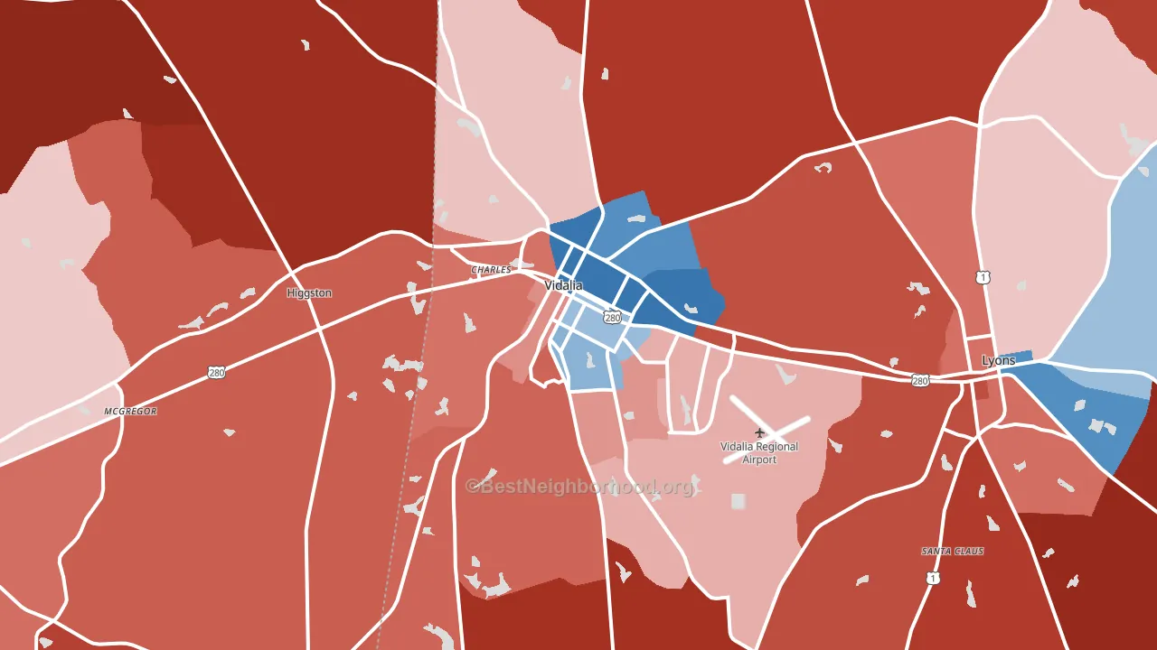 Vidalia, GA block-group political-lean map