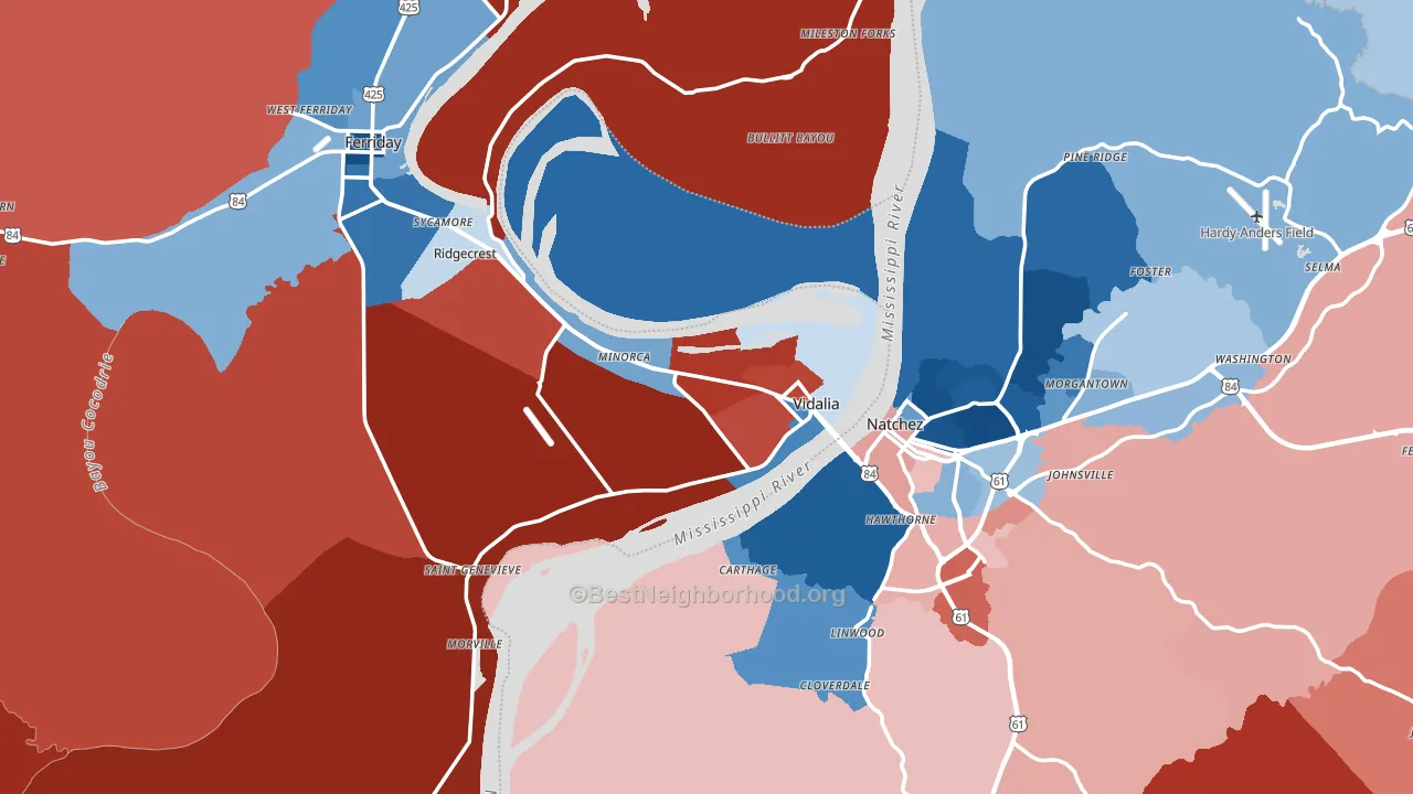 Vidalia, LA block-group political-lean map
