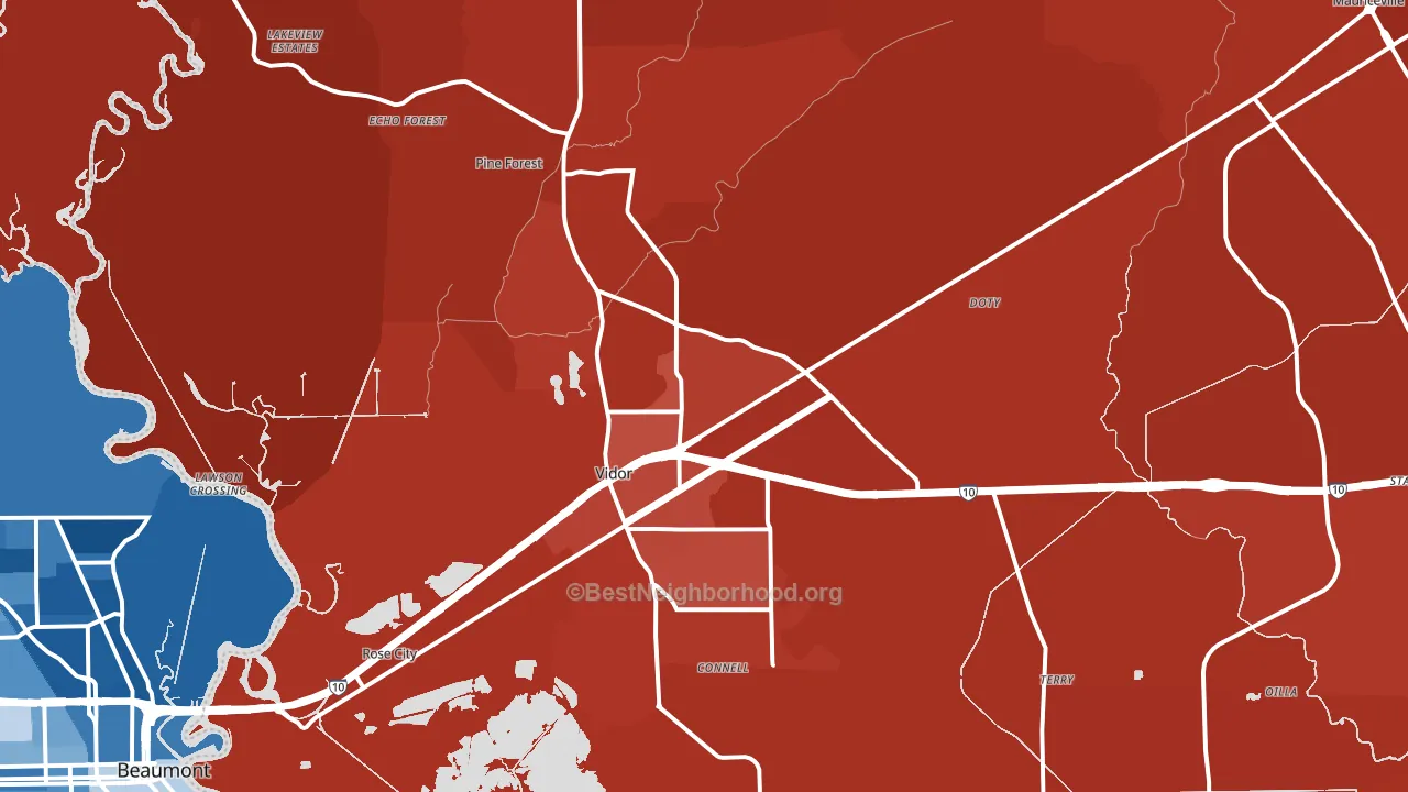 Vidor, TX block-group political-lean map