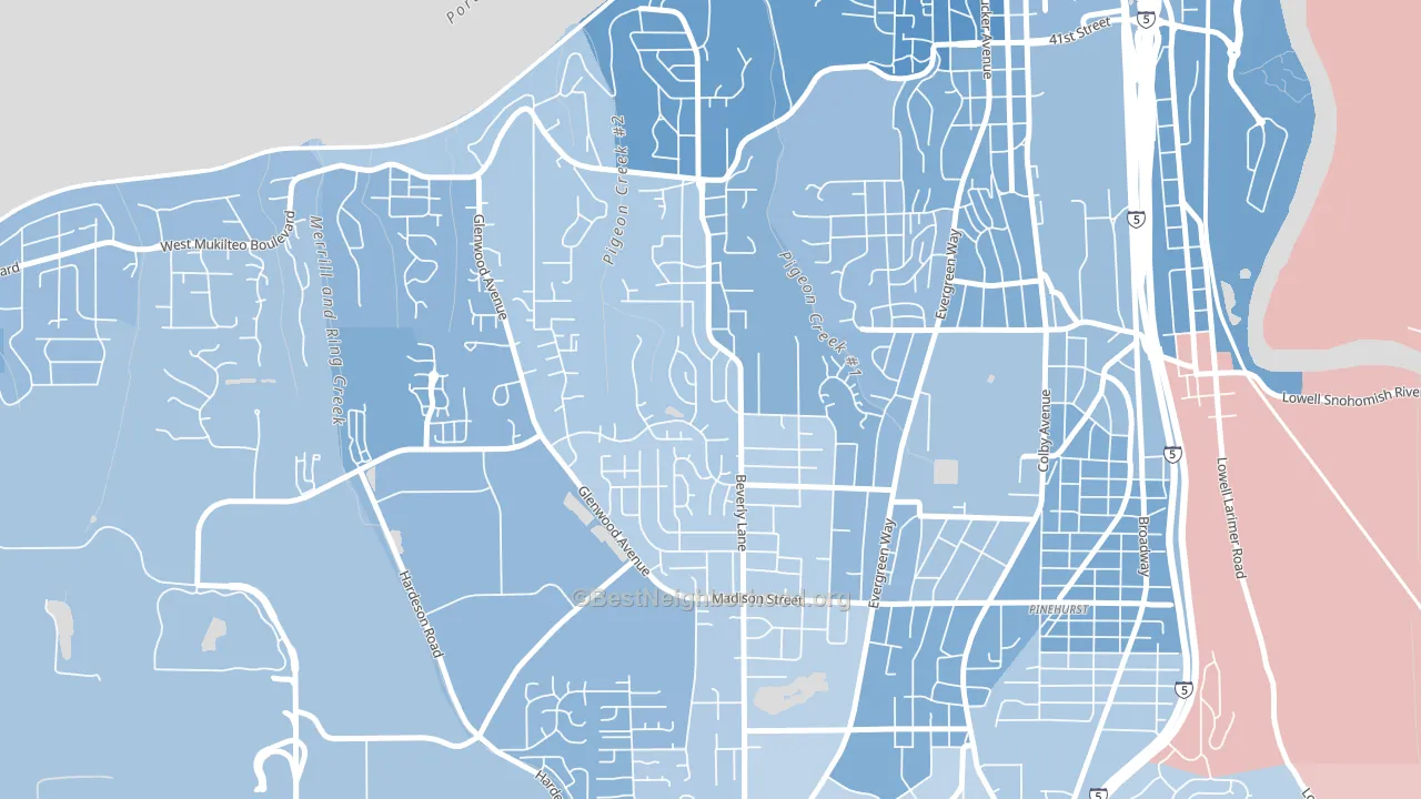 View Ridge-Madison, Everett, WA block-group political-lean map
