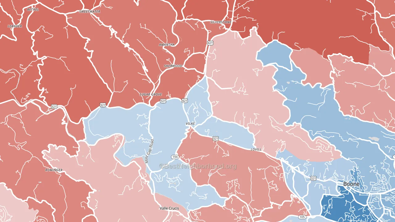Vilas, NC block-group political-lean map
