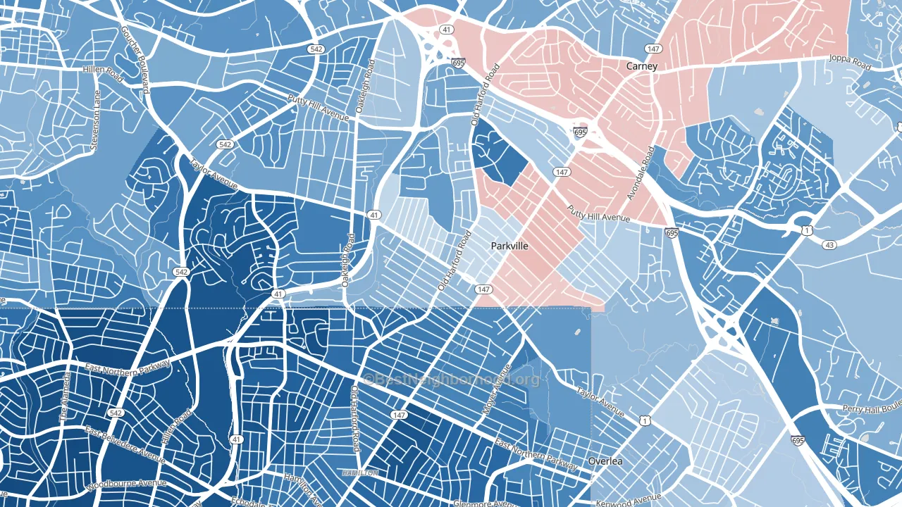 Villa Cresta, Parkville, MD block-group political-lean map