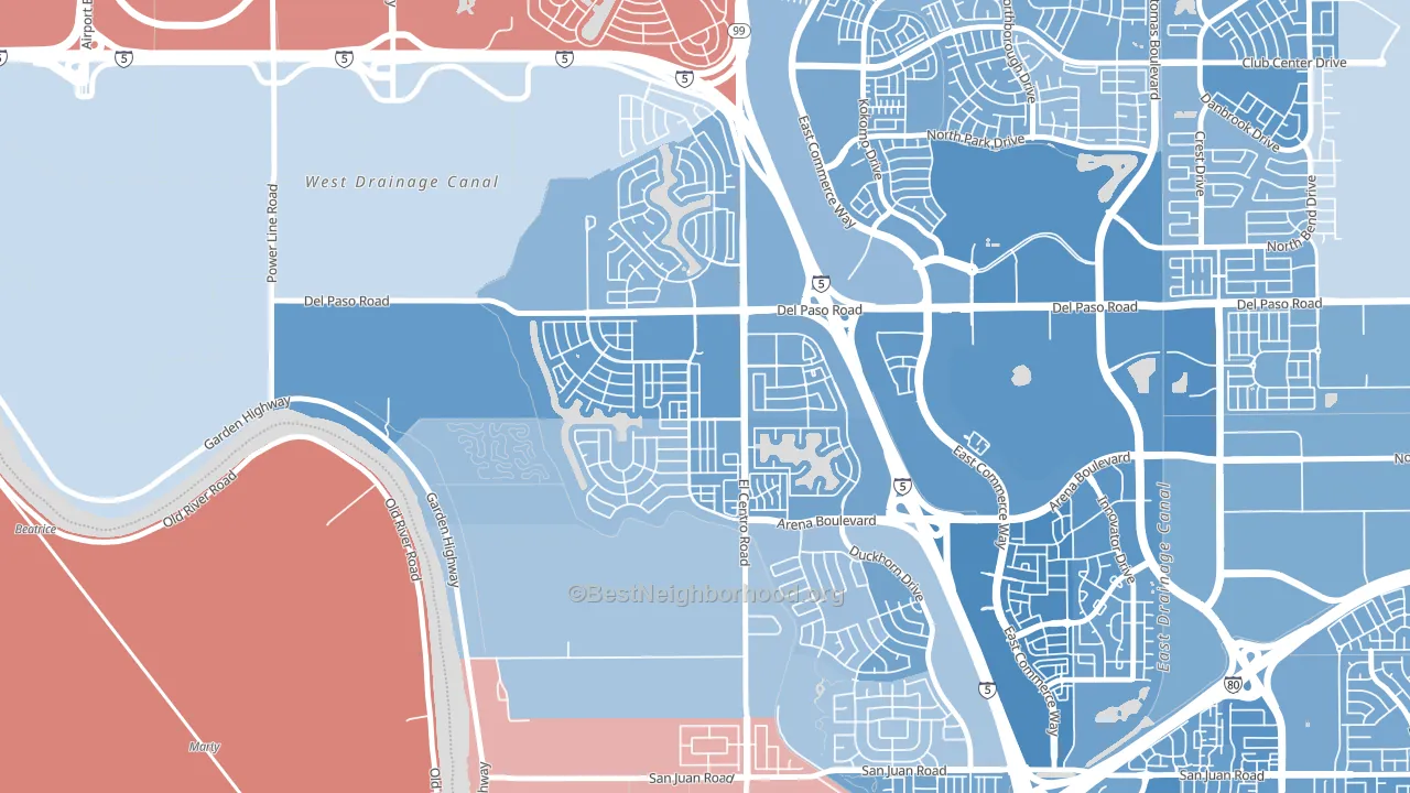 Village 2, Sacramento, CA block-group political-lean map