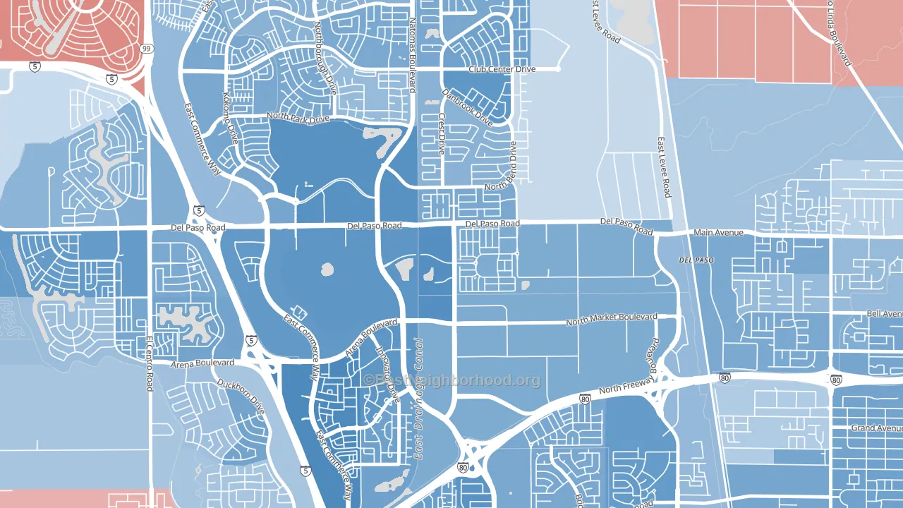 Village 5, Sacramento, CA block-group political-lean map