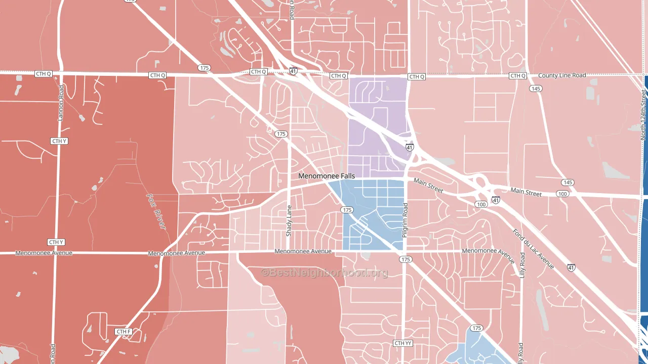 Village Centre, Menomonee Falls, WI block-group political-lean map