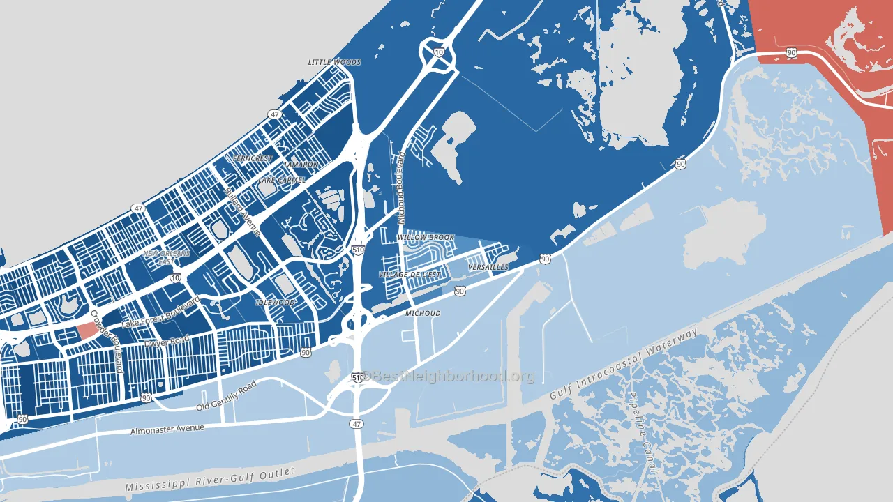 Village de L'Est, New Orleans, LA block-group political-lean map