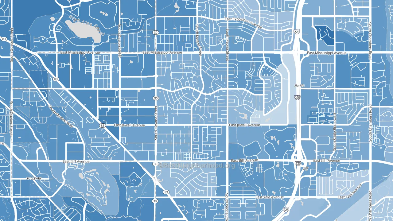 Village East, Aurora, CO block-group political-lean map