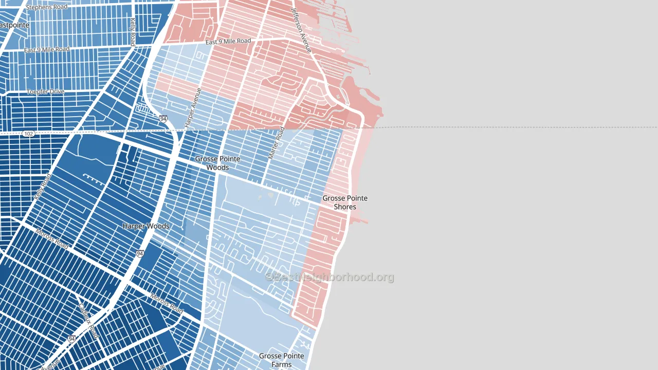Village of Grosse Pointe Shores, MI block-group political-lean map