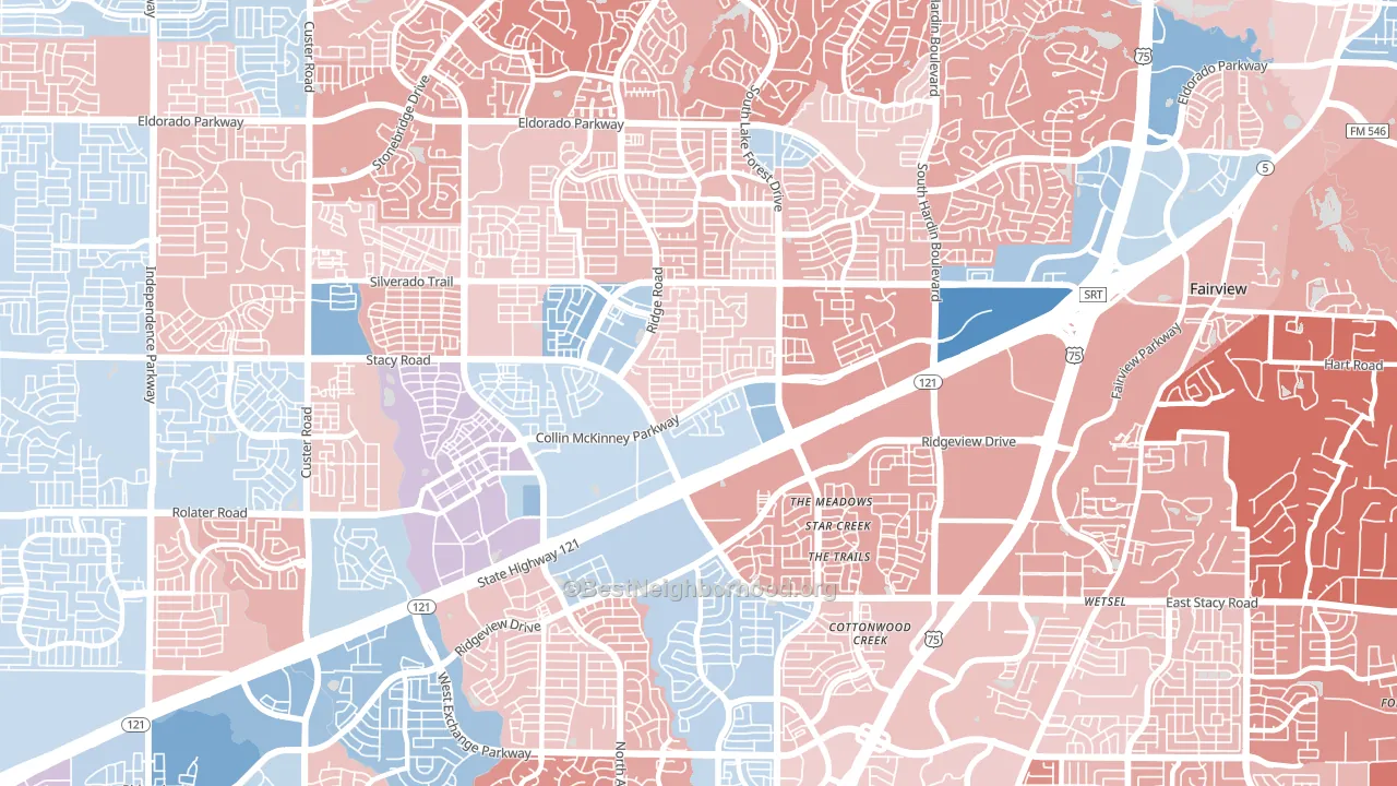 Village Park, McKinney, TX block-group political-lean map