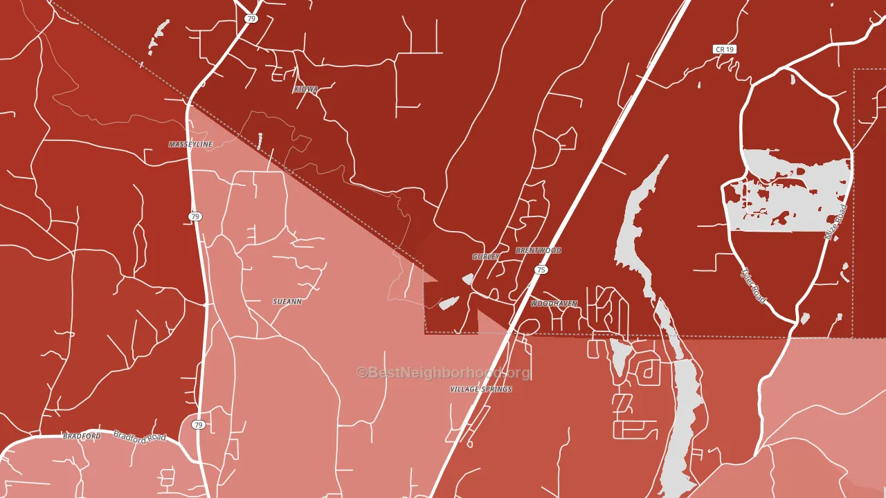 Village Springs, AL block-group political-lean map