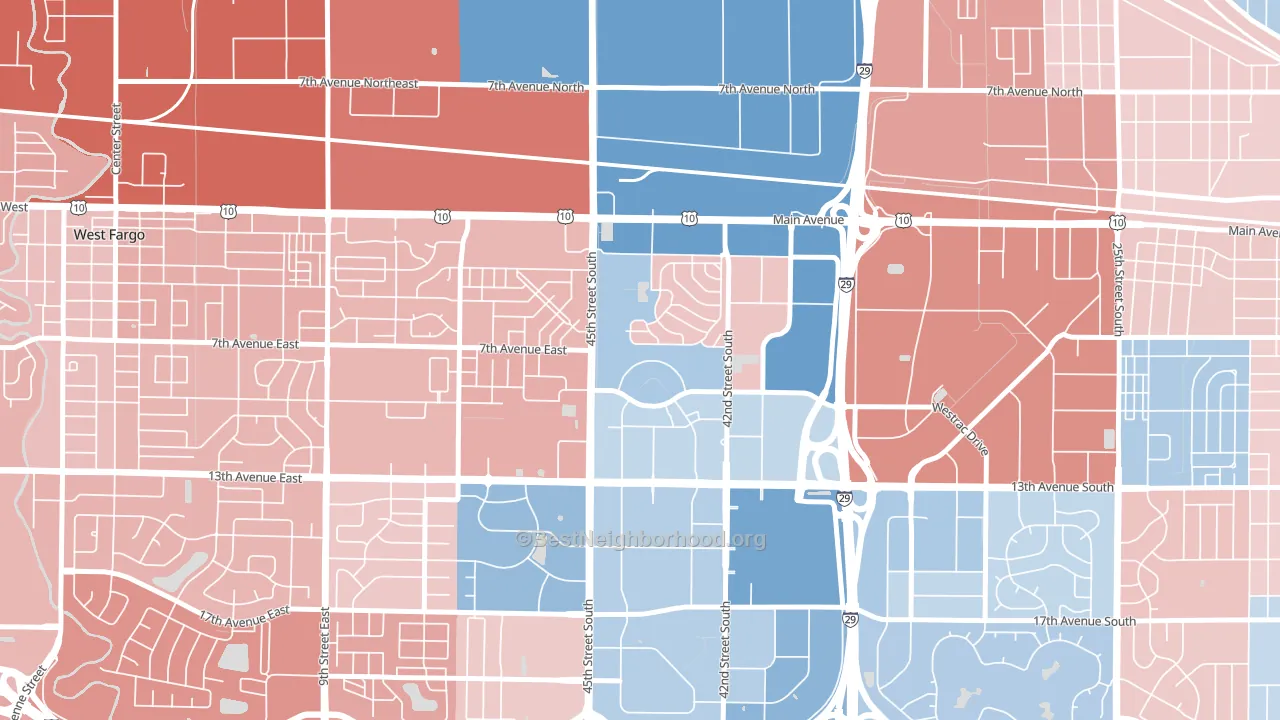 Village West, Fargo, ND block-group political-lean map