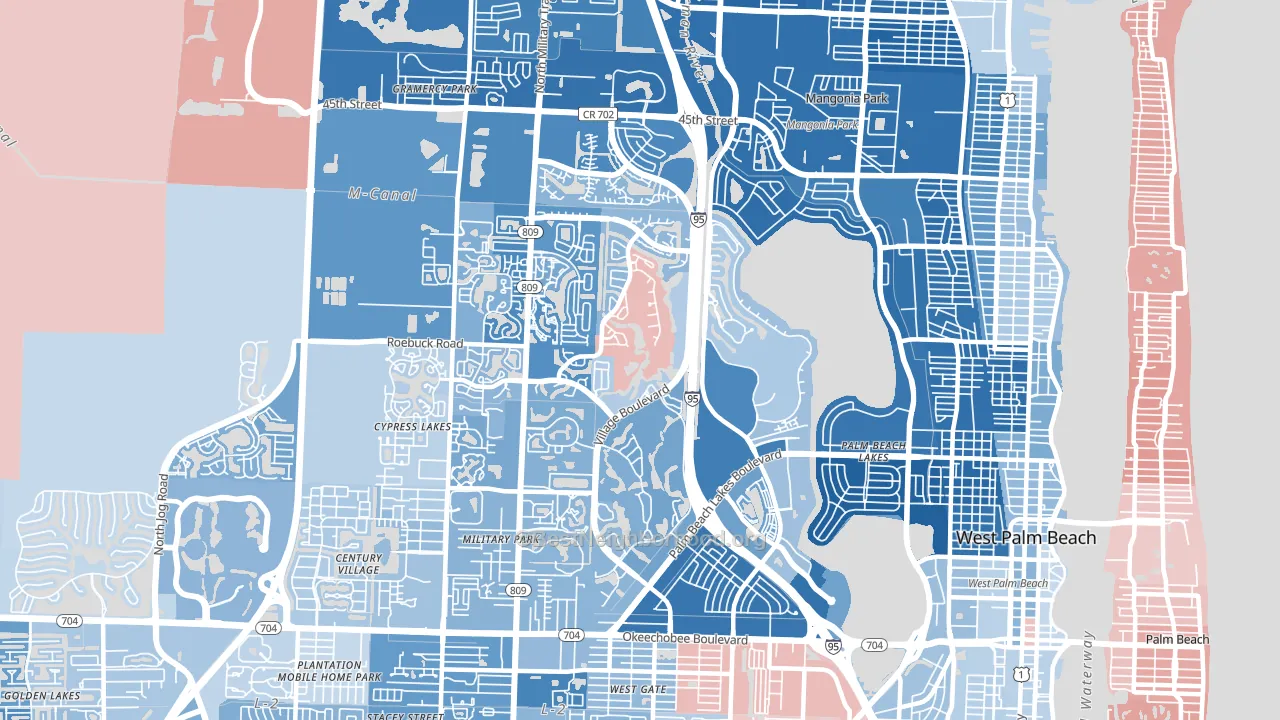 Villages of Palm Beach Lakes, West Palm Beach, FL block-group political-lean map