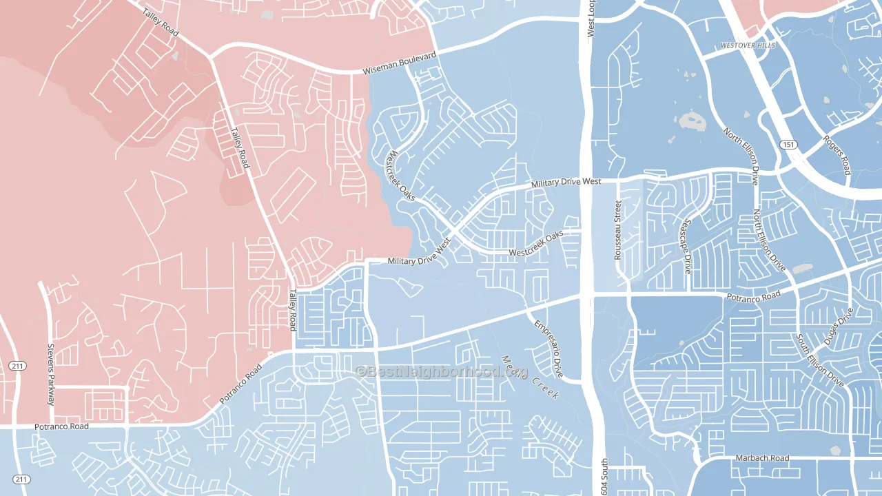 Villages of Westcreek, San Antonio, TX block-group political-lean map
