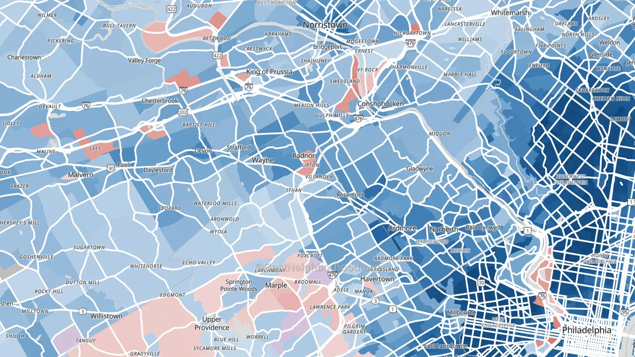 Villanova, PA block-group political-lean map