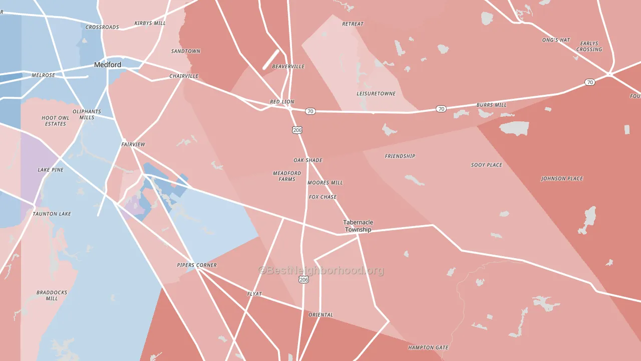 Vincentown, NJ block-group political-lean map