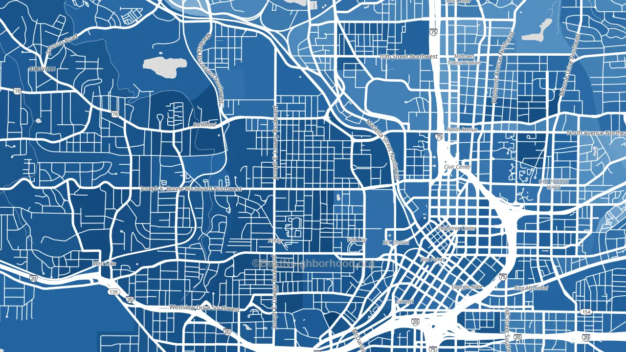 Vine City, Atlanta, GA block-group political-lean map