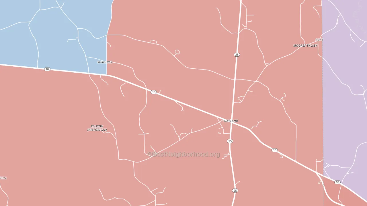 Vineland, AL block-group political-lean map