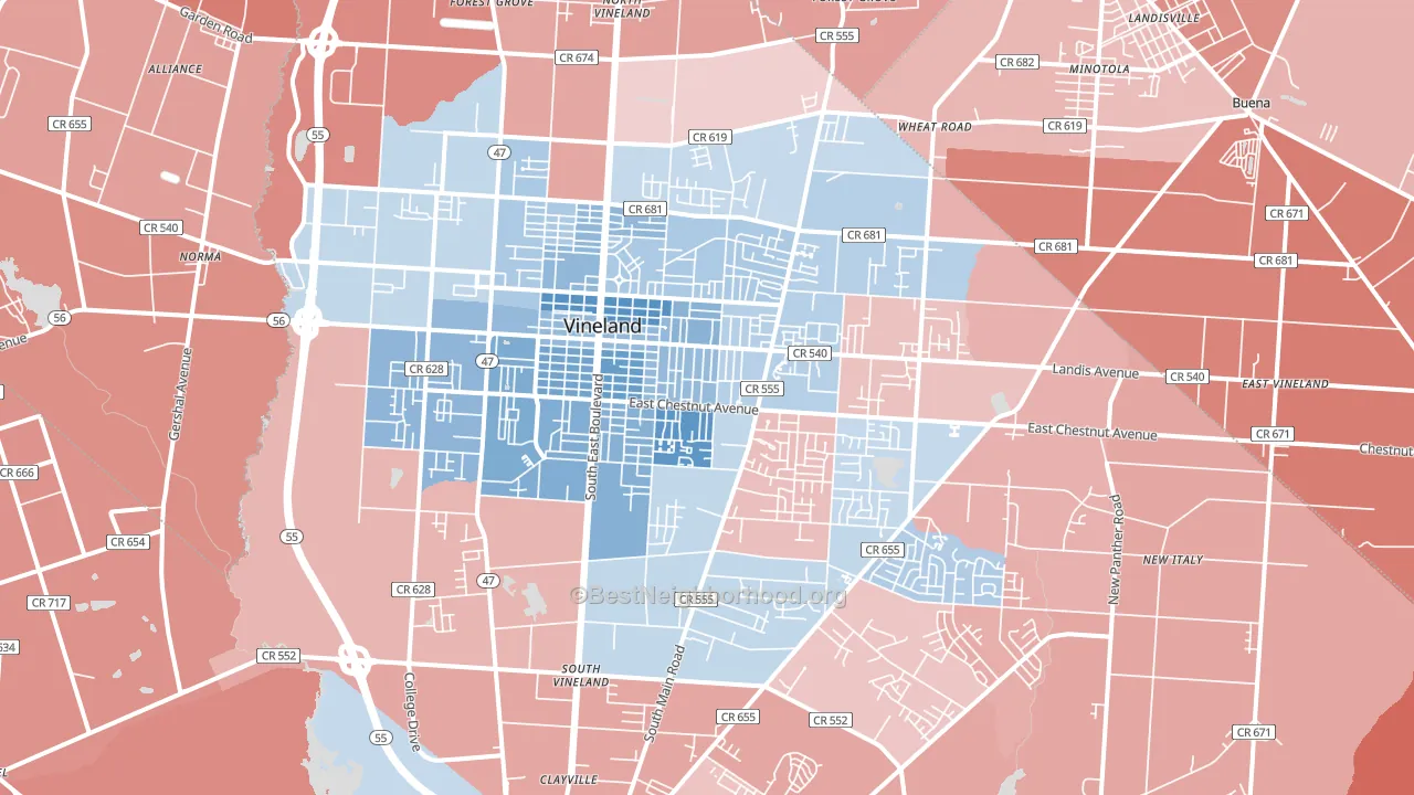 Vineland, NJ block-group political-lean map