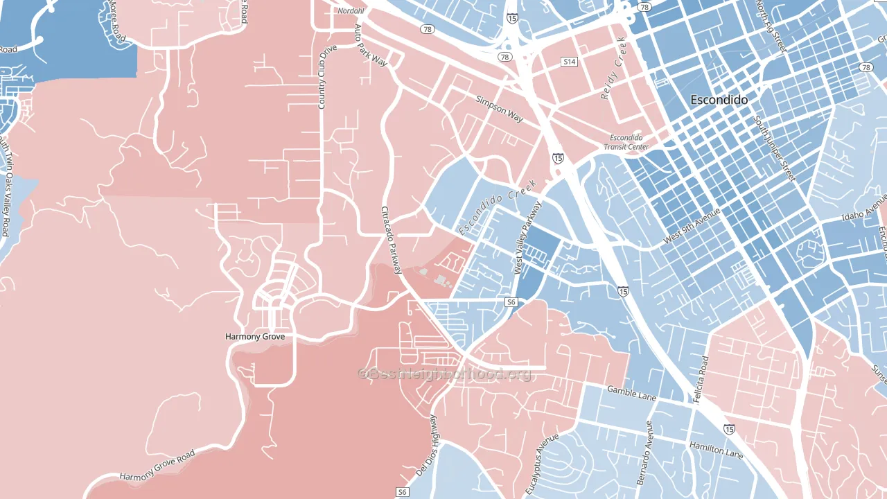 Vineyard, Escondido, CA block-group political-lean map