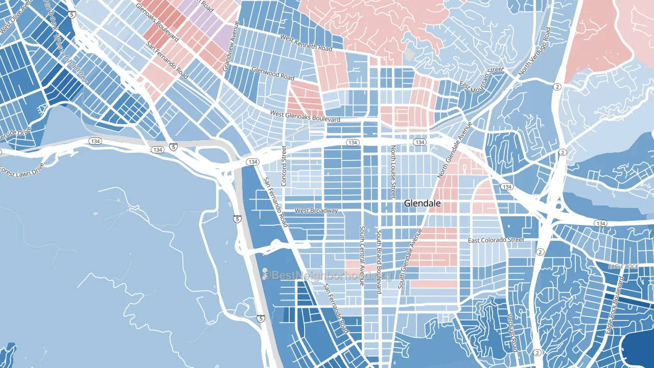Vineyard-Los Angeles, Glendale, CA block-group political-lean map
