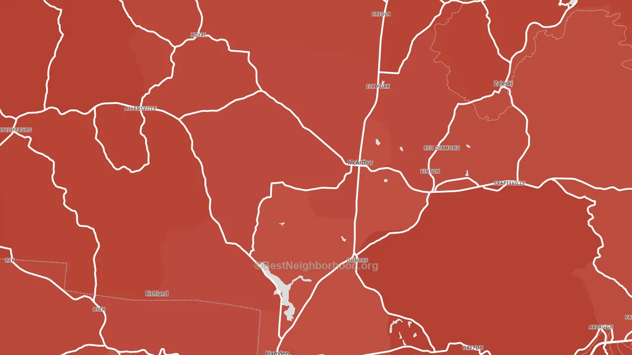 Vinton County, OH block-group political-lean map