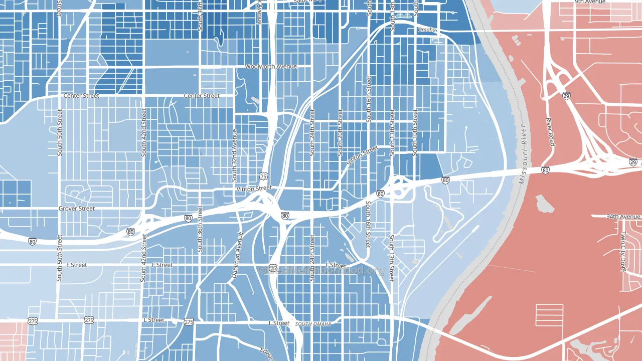Vinton Street, Omaha, NE block-group political-lean map
