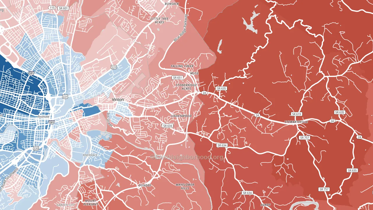 Vinton, VA block-group political-lean map