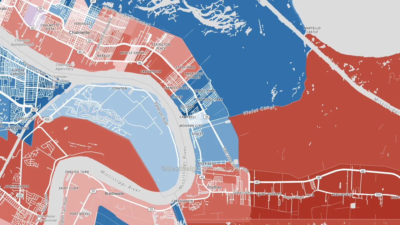 Violet, LA block-group political-lean map