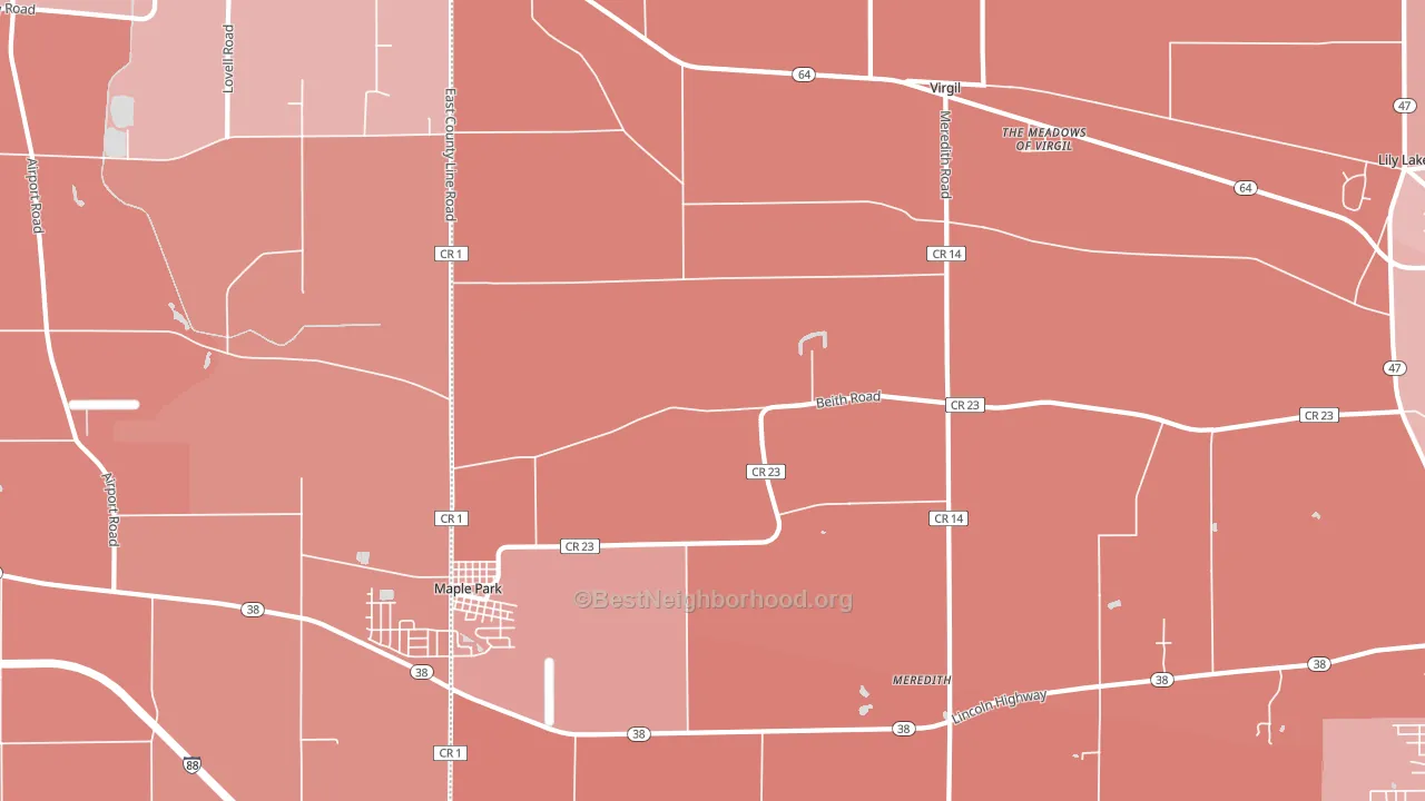 Virgil, IL block-group political-lean map