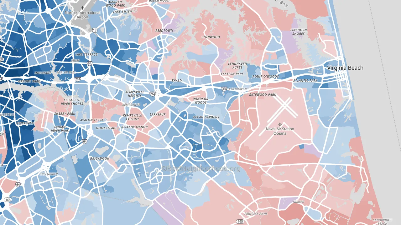 Virginia Beach City, VA block-group political-lean map