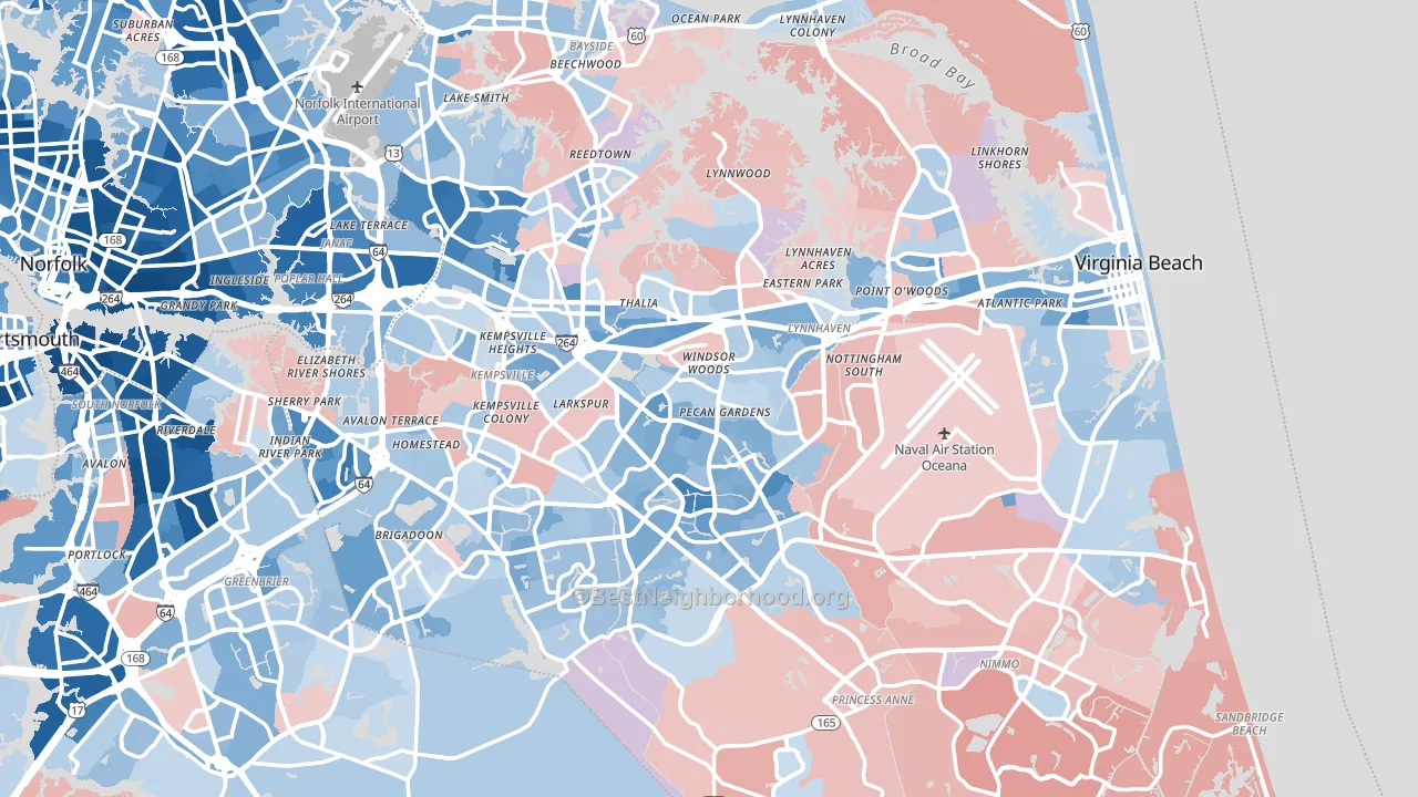 Virginia Beach, VA block-group political-lean map