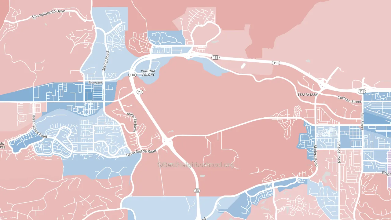 Virginia Colony, CA block-group political-lean map