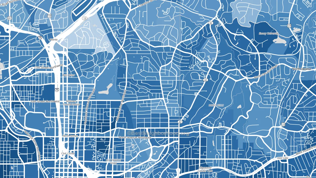 Virginia-Highland, Atlanta, GA block-group political-lean map
