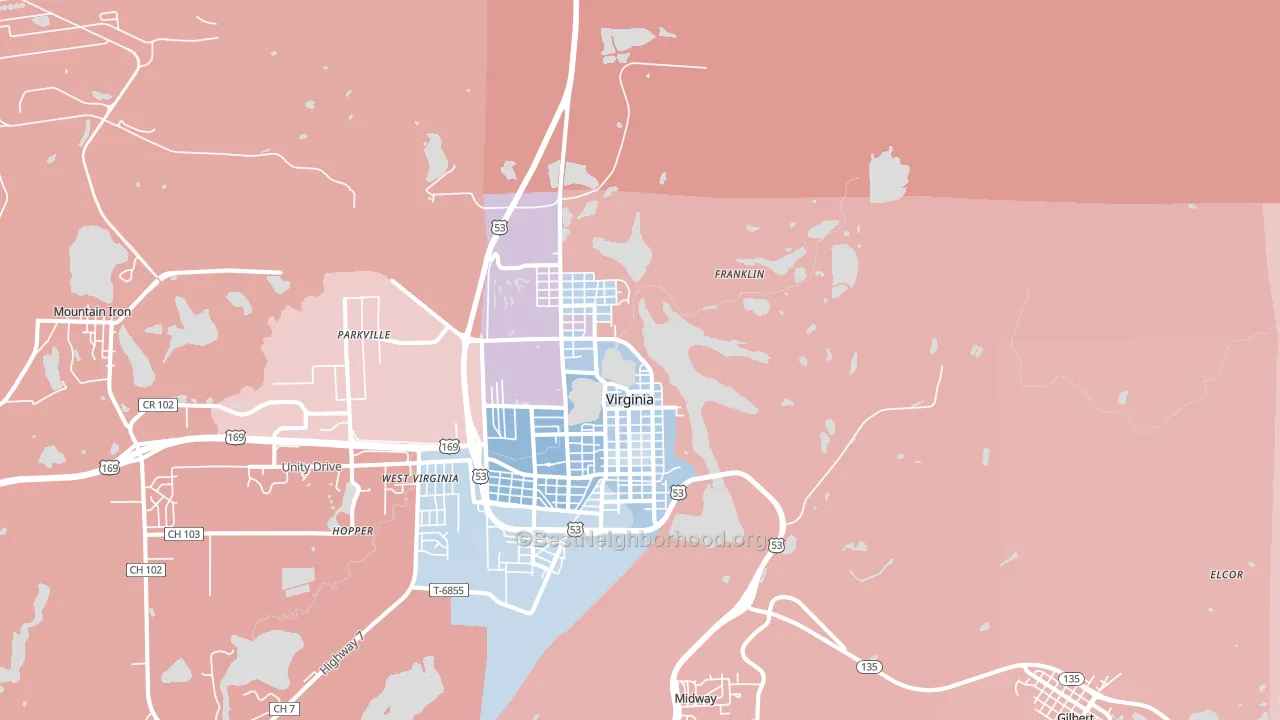Virginia, MN block-group political-lean map