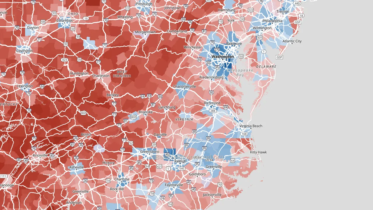 Virginia block-group political-lean map