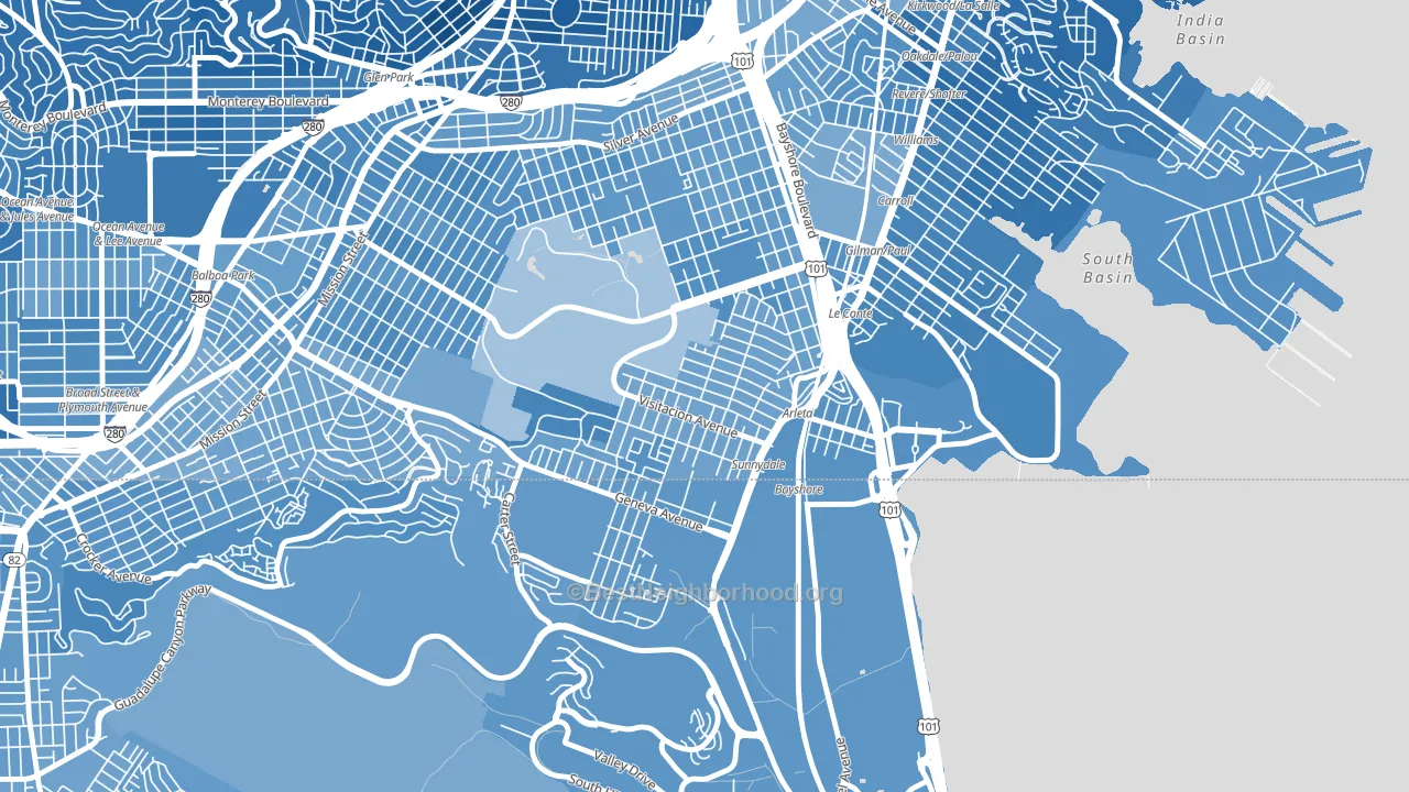 Visitacion Valley, San Francisco, CA block-group political-lean map
