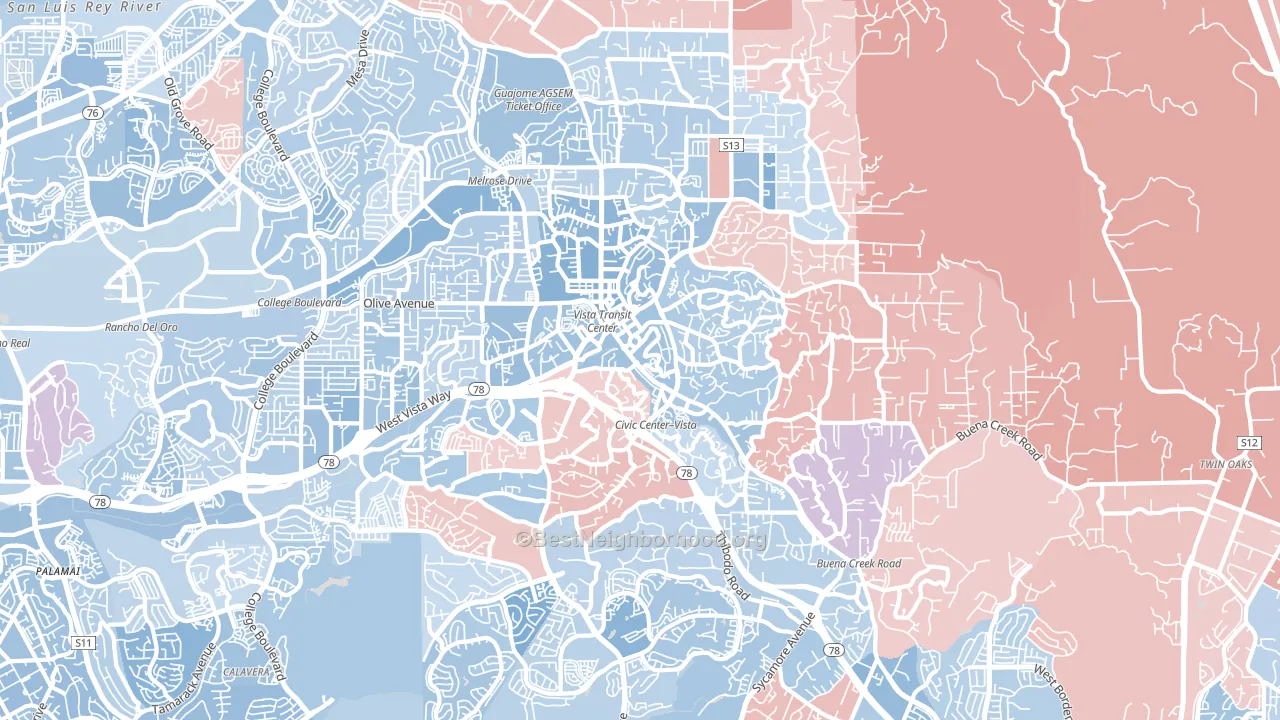 Vista, CA block-group political-lean map