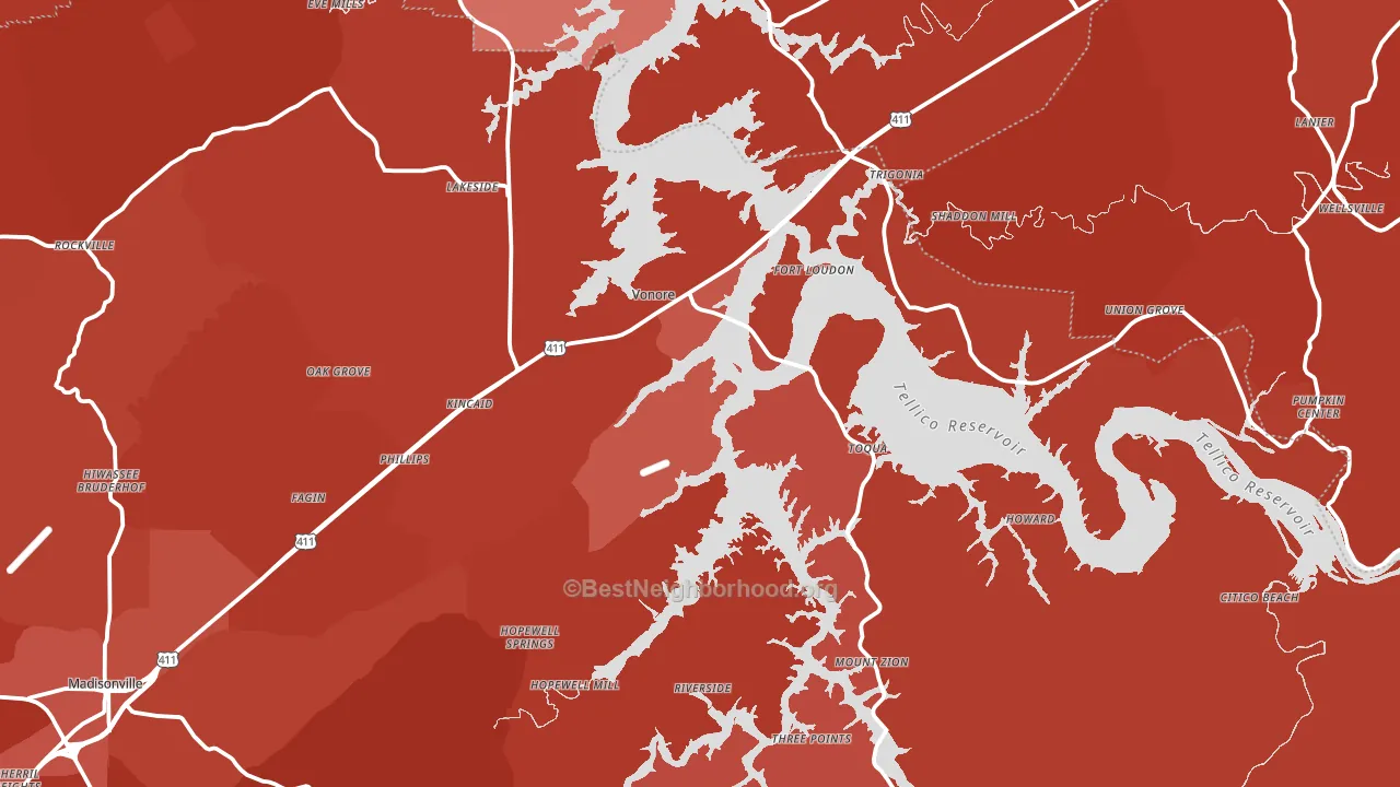 Vonore, TN block-group political-lean map