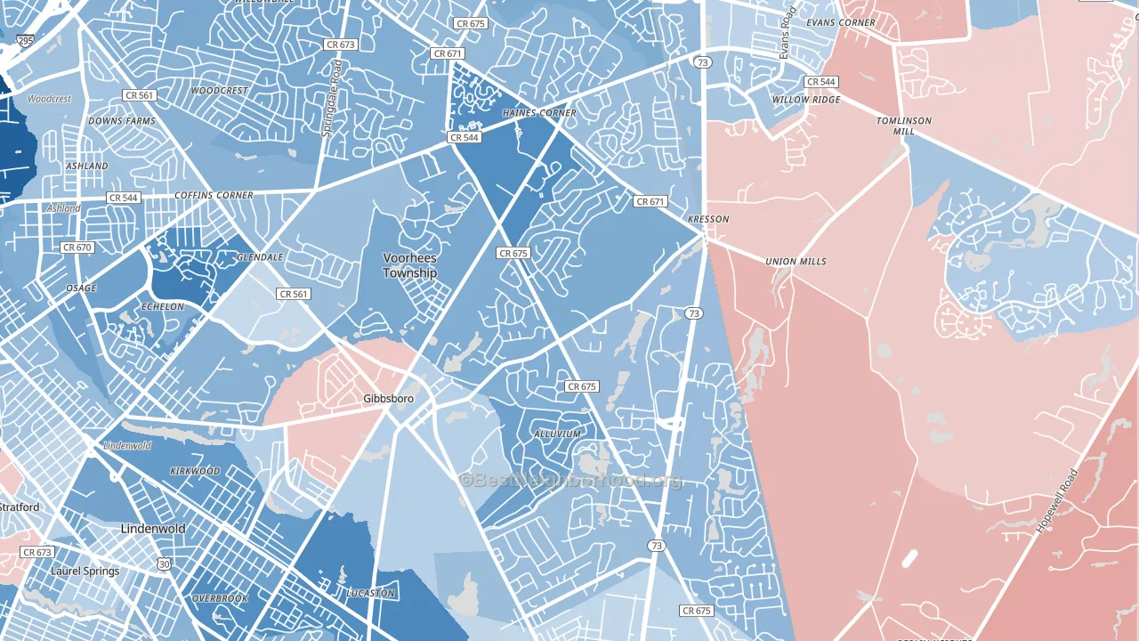 Voorhees, NJ block-group political-lean map