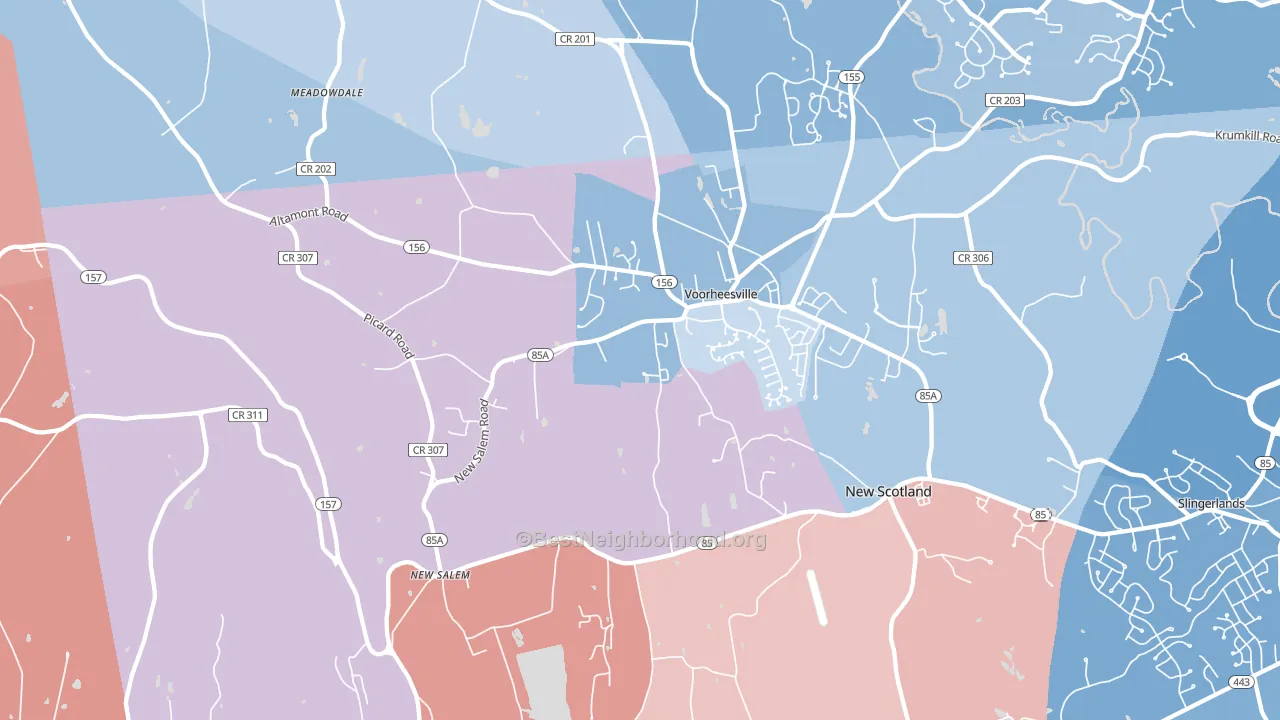 Voorheesville, NY block-group political-lean map