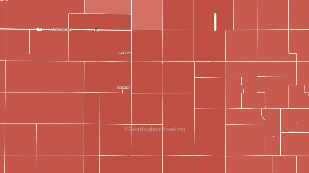 Voorhies, IL block-group political-lean map