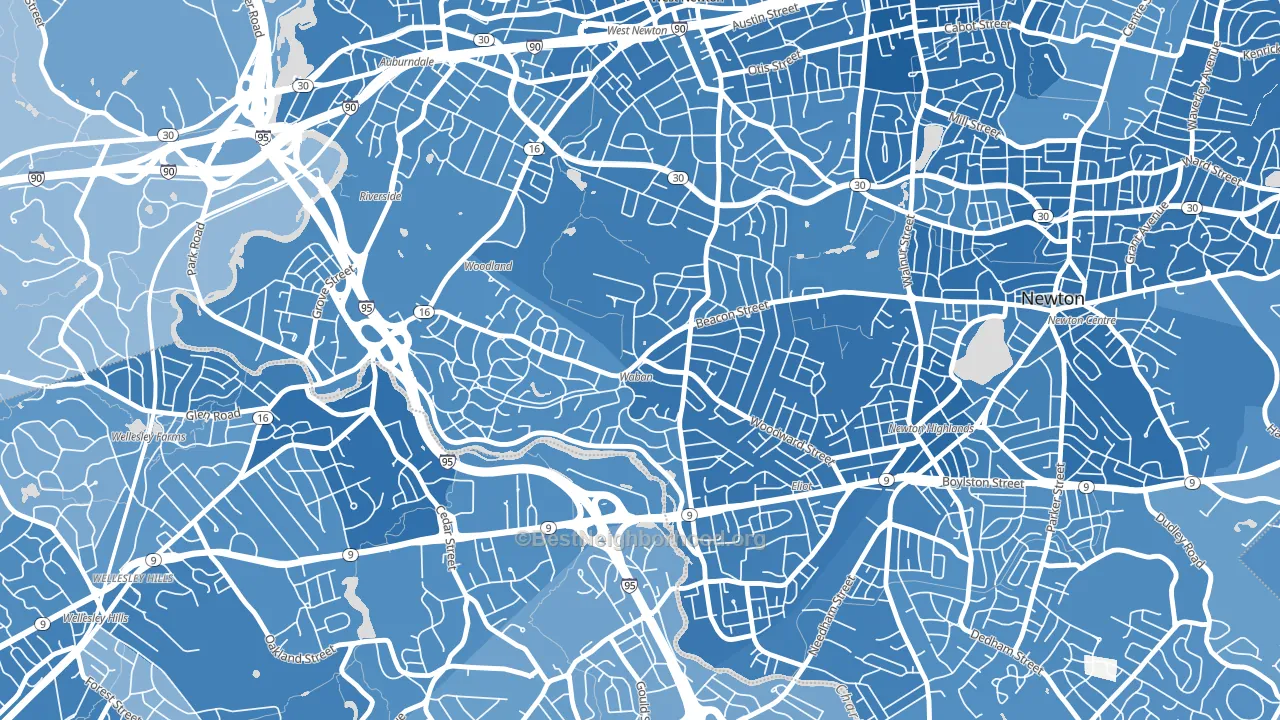 Waban, MA block-group political-lean map