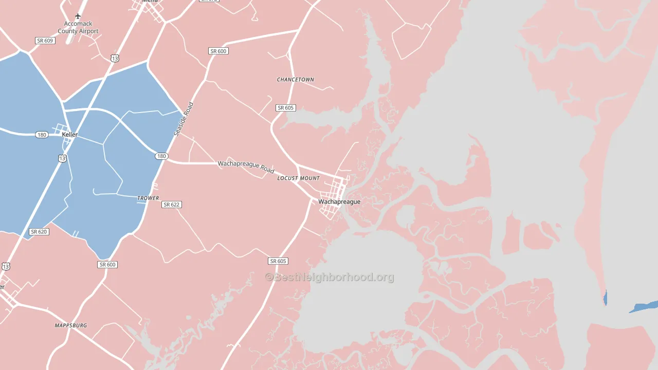 Wachapreague, VA block-group political-lean map