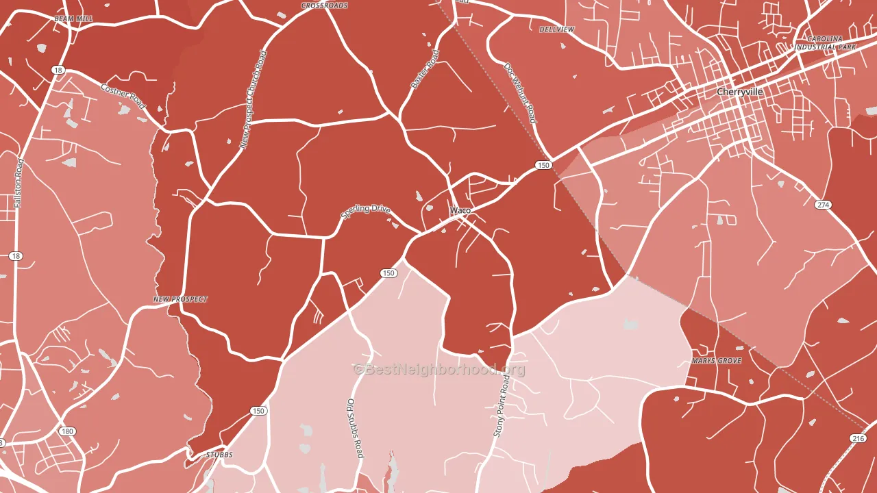 Waco, NC block-group political-lean map