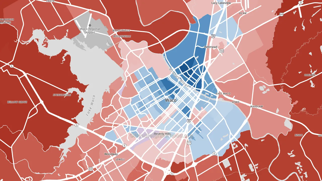 Waco, TX block-group political-lean map